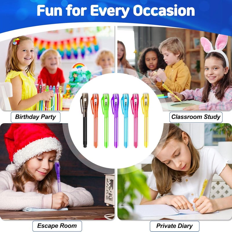 Daemson 7PCS Invisible Ink Pens with UV Light 7 Colors Spy Pens for Secret Messages – Fun Party Favors, Halloween, Christmas, Stocking Stuffers, Treasure Hunt, Classroom & Birthday Gifts - Image 5